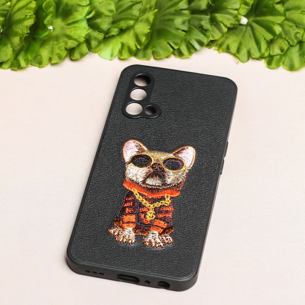 Black Leather Bulldog Ornamented for Oneplus Nord CE