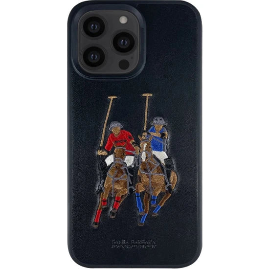 Black Leather Dual Horse rider Ornamented for Apple iPhone 14 Pro
