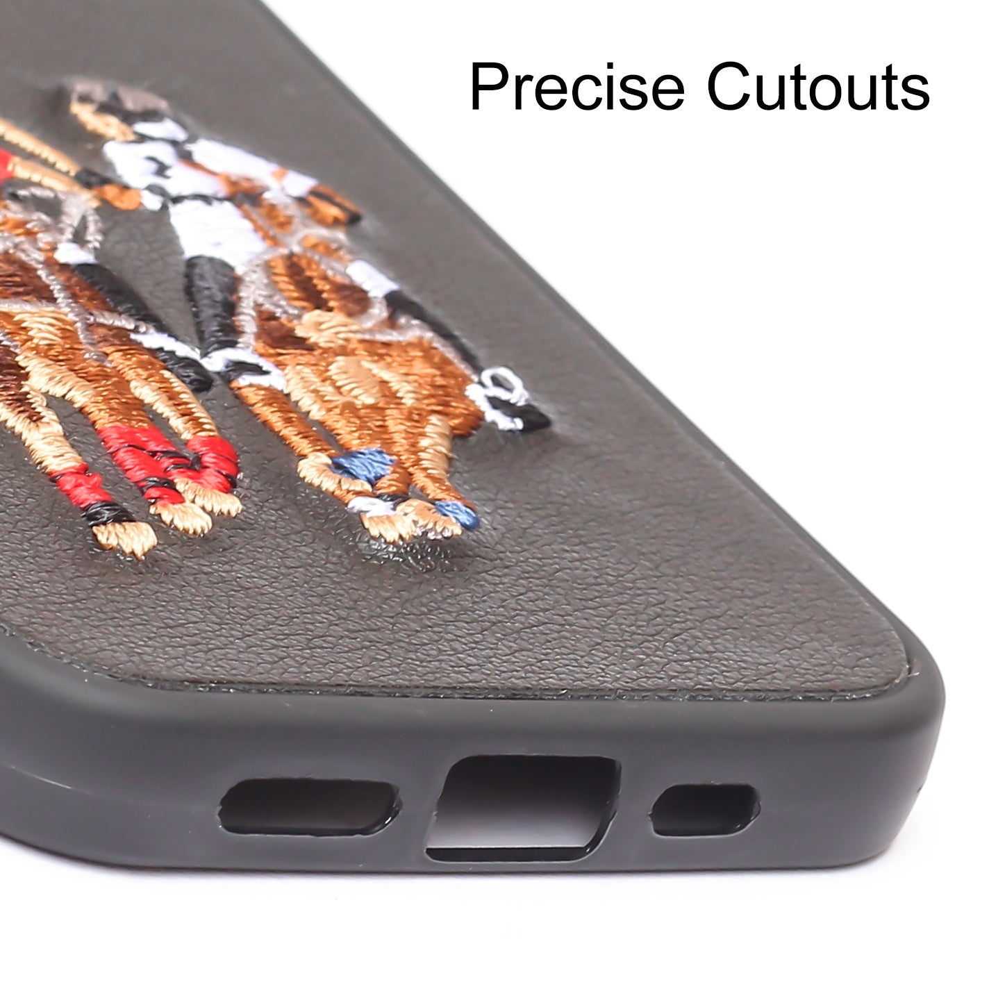 Black Leather Dual Horse rider Ornamented for Apple iPhone 14 Pro