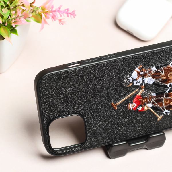 Black Leather Dual Horse rider Ornamented for Apple iPhone 13