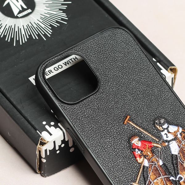 Black Leather Dual Horse rider Ornamented for Apple iPhone 13