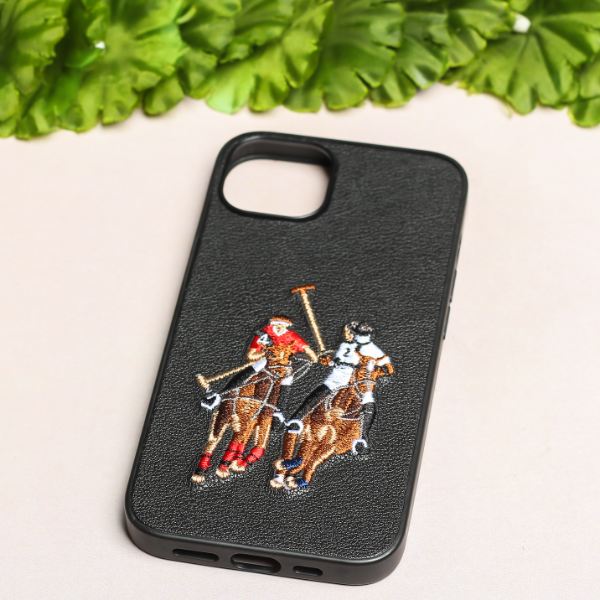 Black Leather Dual Horse rider Ornamented for Apple iPhone 13