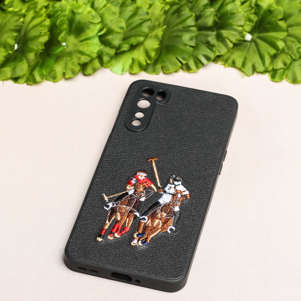 Black Leather Dual Horse rider Ornamented for Oneplus Nord