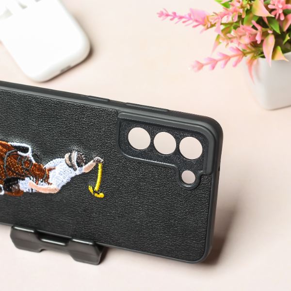 Black Leather Horse rider Camera Ornamented for Samsung S21 FE