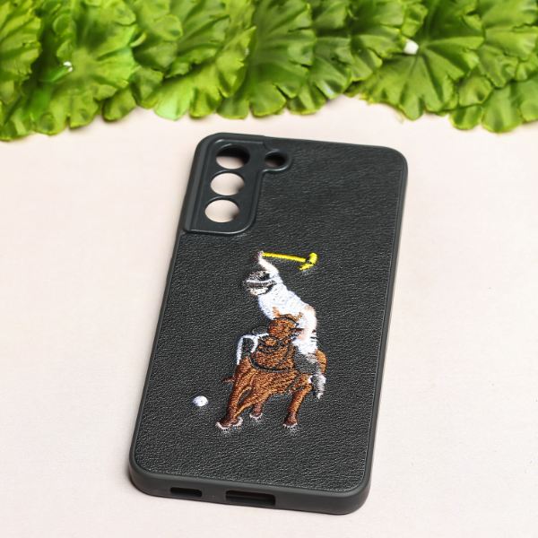 Black Leather Horse rider Camera Ornamented for Samsung S21 FE