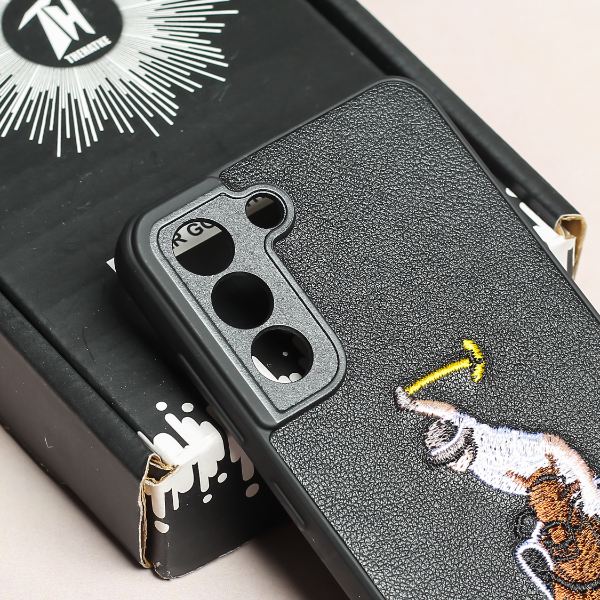 Black Leather Horse rider Camera Ornamented for Samsung S21 FE