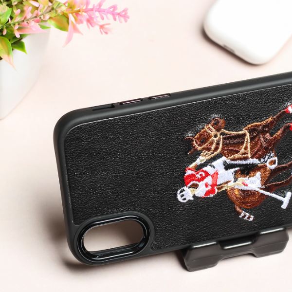Black Leather Horse rider Ornamented for Apple iPhone Xs Max