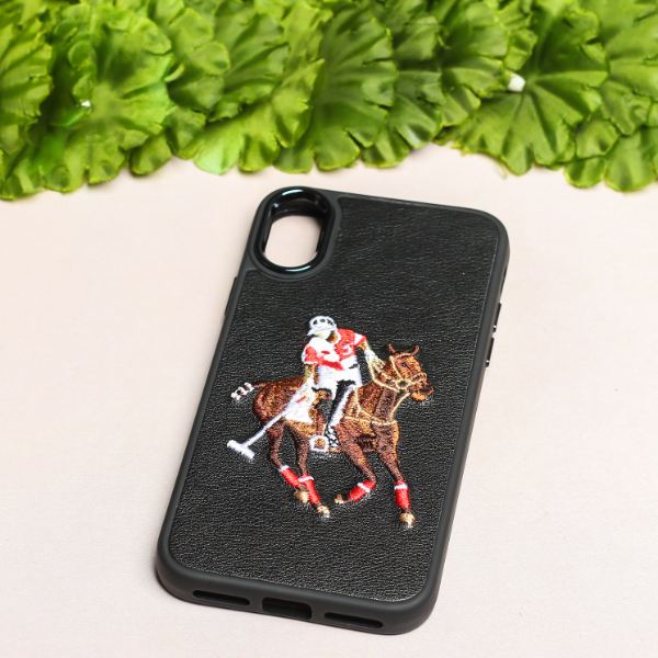 Black Leather Horse rider Ornamented for Apple iPhone Xs Max