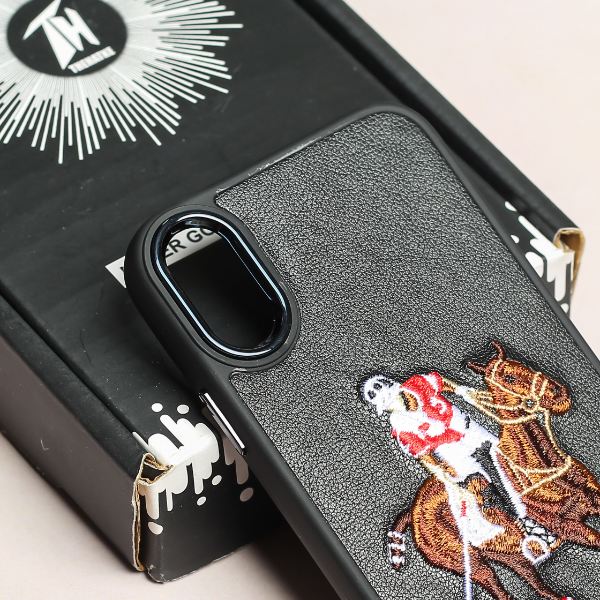 Black Leather Horse rider Ornamented for Apple iPhone Xs Max