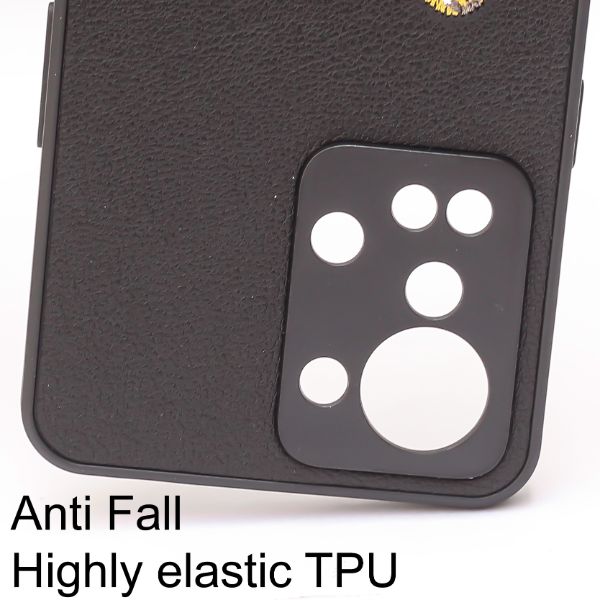 Black Leather Yellow Lion Camera Ornamented for Oneplus Nord 2T