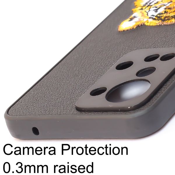 Black Leather Yellow Lion Camera Ornamented for Oneplus Nord 2T