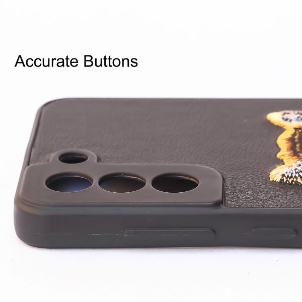 Black Leather Yellow Lion Camera Ornamented for Samsung S22