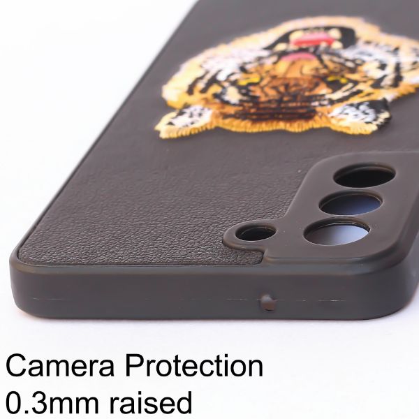 Black Leather Yellow Lion Camera Ornamented for Samsung S22