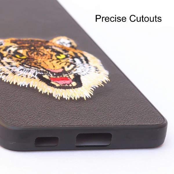 Black Leather Yellow Lion Camera Ornamented for Samsung S23 5G