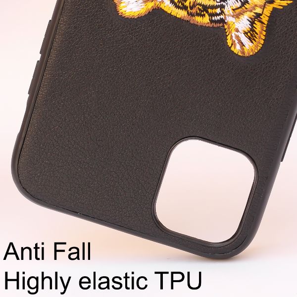 Black Leather Yellow Lion Ornamented for Apple iPhone 11 Pro Max