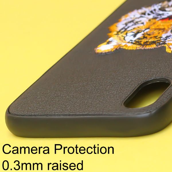 Black Leather Yellow Lion Ornamented for Apple iPhone X/XS