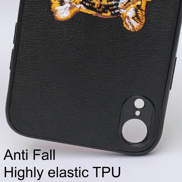 Black Leather Yellow Lion Ornamented for Apple iPhone XR