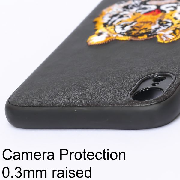 Black Leather Yellow Lion Ornamented for Apple iPhone XR