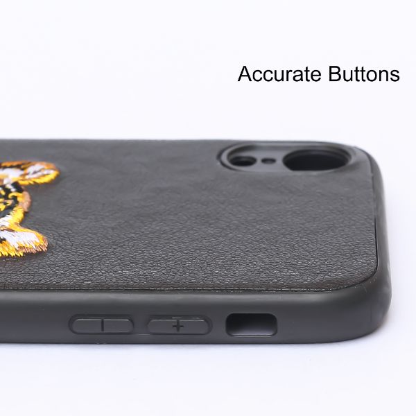 Black Leather Yellow Lion Ornamented for Apple iPhone XR