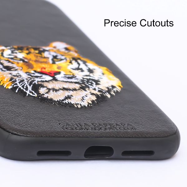 Black Leather Yellow Lion Ornamented for Apple iPhone XR