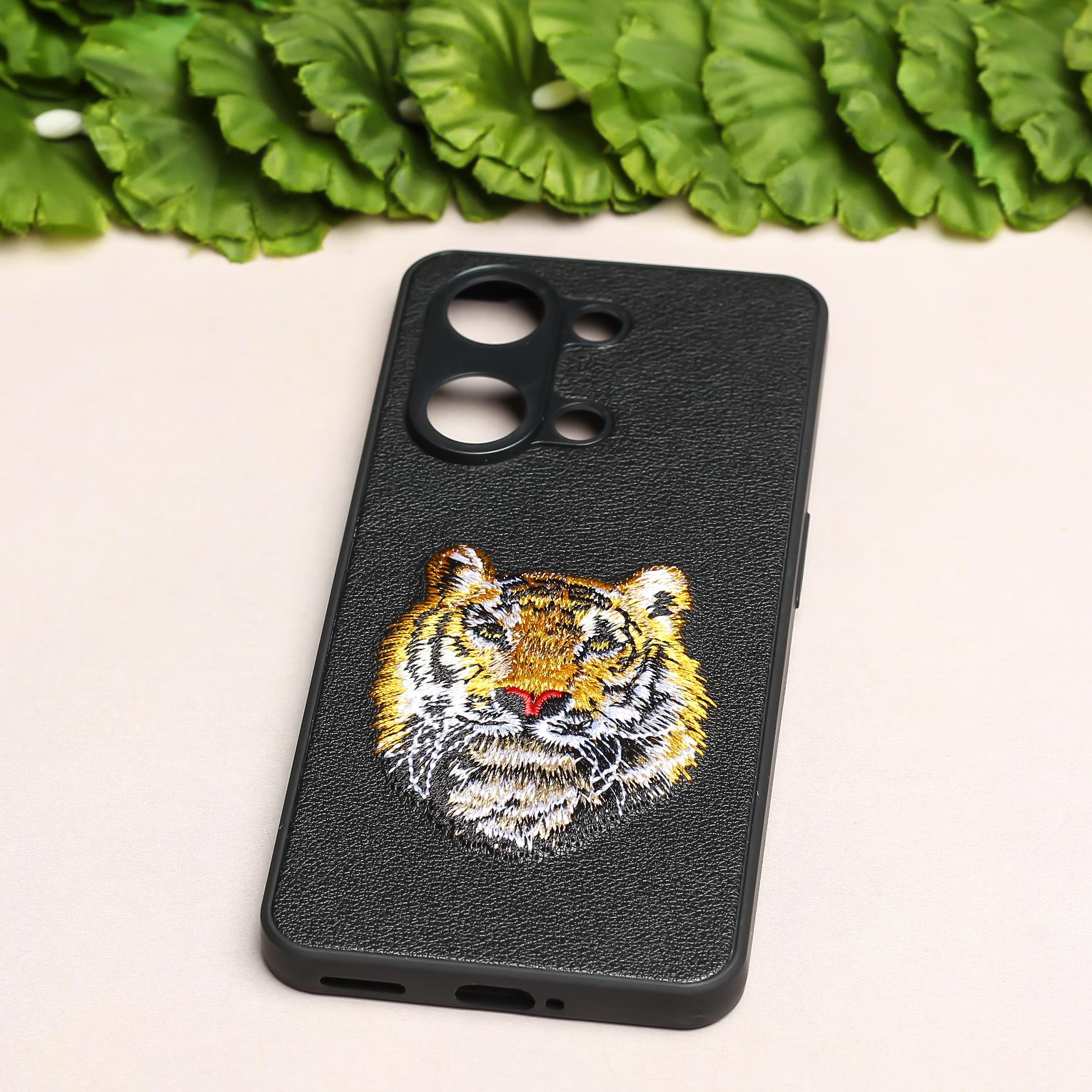 Black Leather Yellow Lion Ornamented for Oneplus Nord