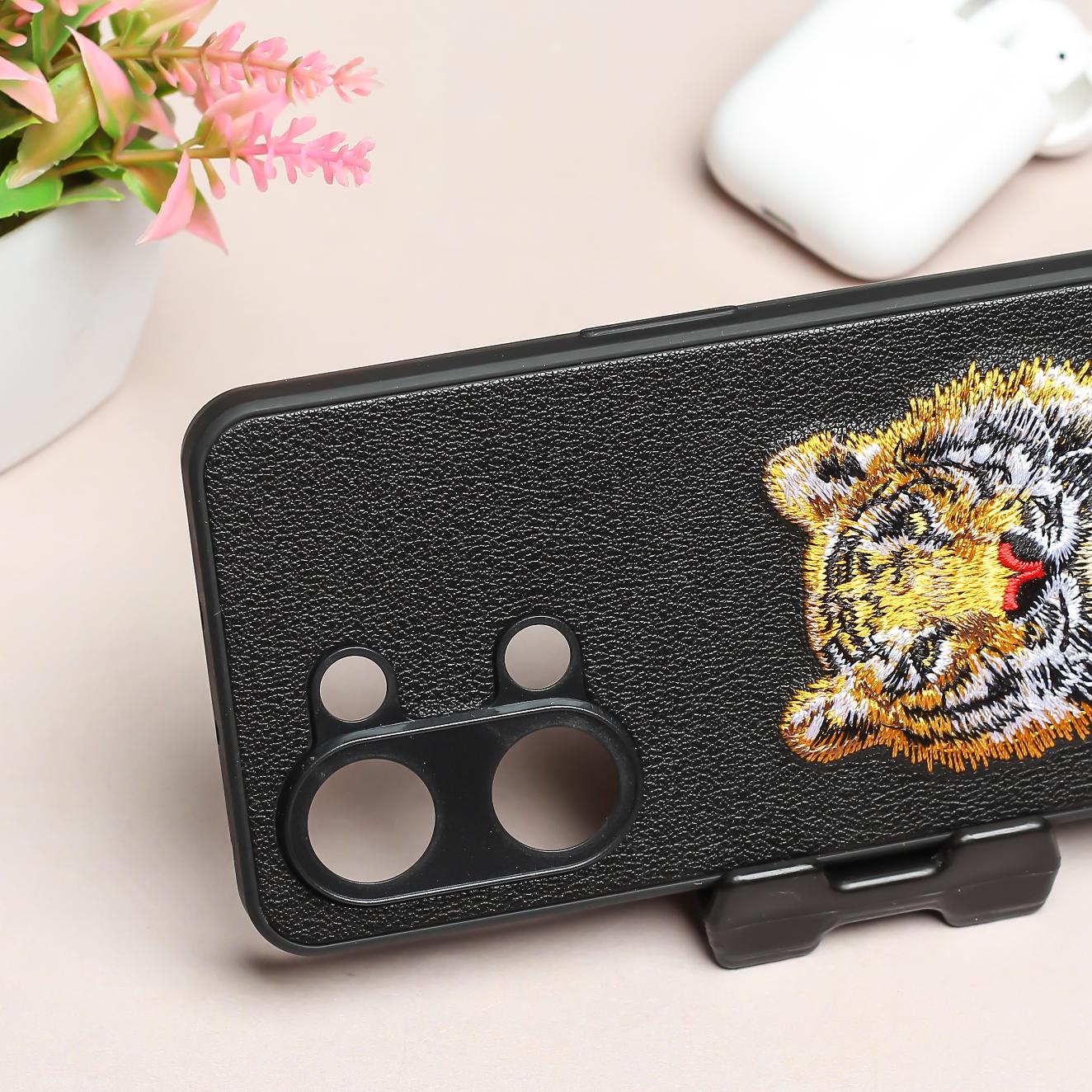 Black Leather Yellow Lion Ornamented for Oneplus Nord