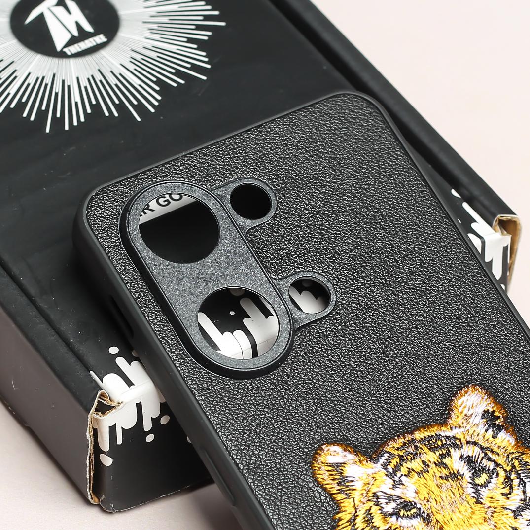 Black Leather Yellow Lion Ornamented for Oneplus Nord