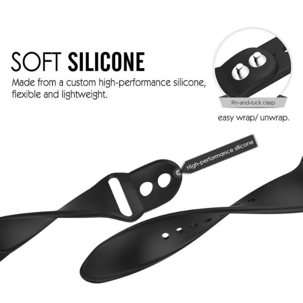 Black Plain Silicone Strap For Apple Watch Series 6 (38mm/40mm/41mm)