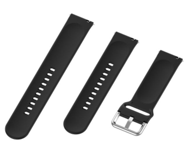 Black Plain Silicone Strap With Stainless steel Buckle For Smart Watch (22mm)