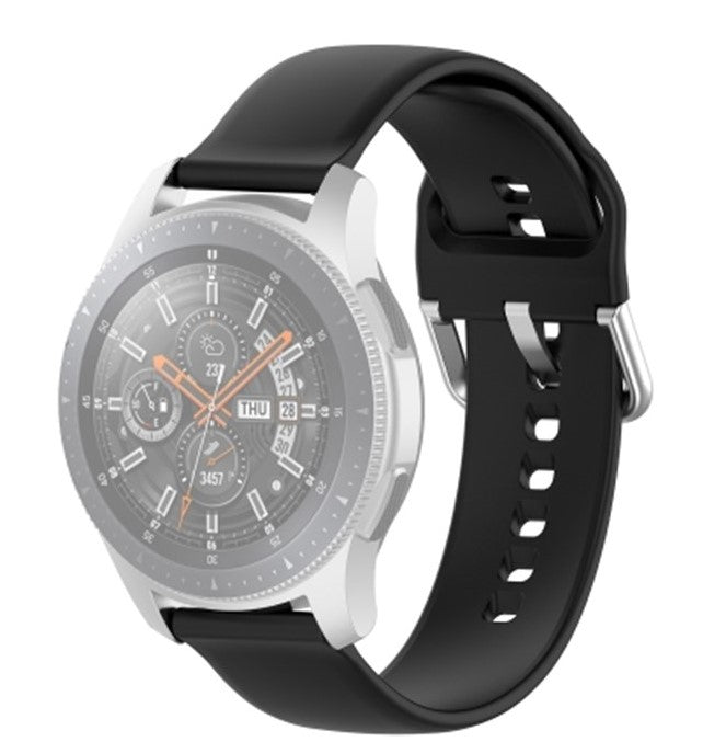 Black Plain Silicone Strap With Stainless steel Buckle For Smart Watch (22mm)