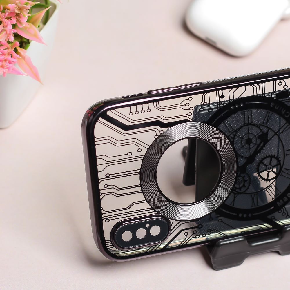 Black Watch Machine Logo Cut Transparent Case for Apple Iphone X/Xs