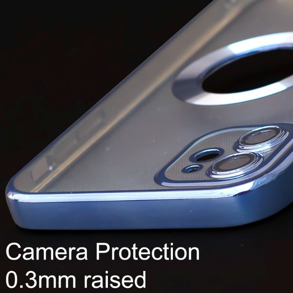 Blue 6D Chrome Logo Cut Transparent Case for Apple iphone 12