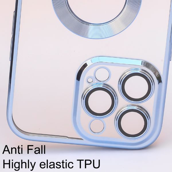 Blue 6D Chrome Logo Cut Transparent Case for Apple iphone 12 Pro Max
