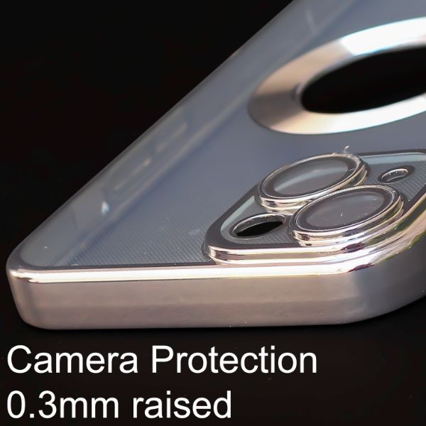 Blue 6D Chrome Logo Cut Transparent Case for Apple iphone 14 Plus