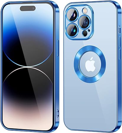 Blue 6D Chrome Logo Cut Transparent Case for Apple iphone 14 Pro