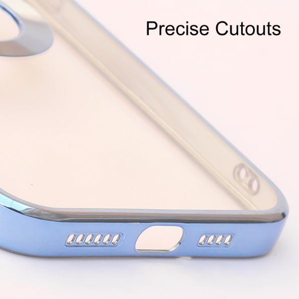 Blue 6D Chrome Logo Cut Transparent Case for Apple iphone 14 Pro