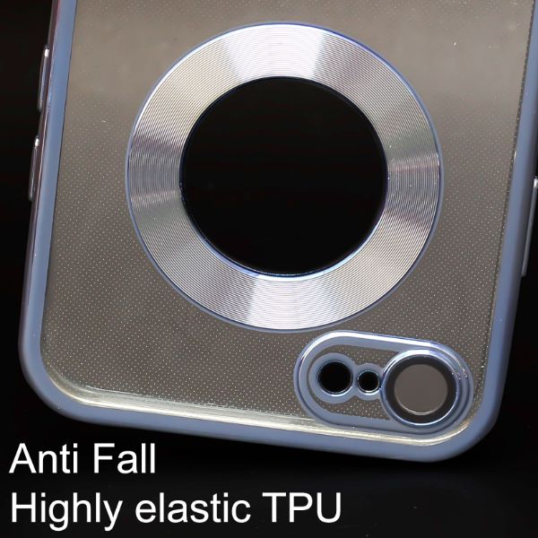 Blue 6D Chrome Logo Cut Transparent Case for Apple iphone 8