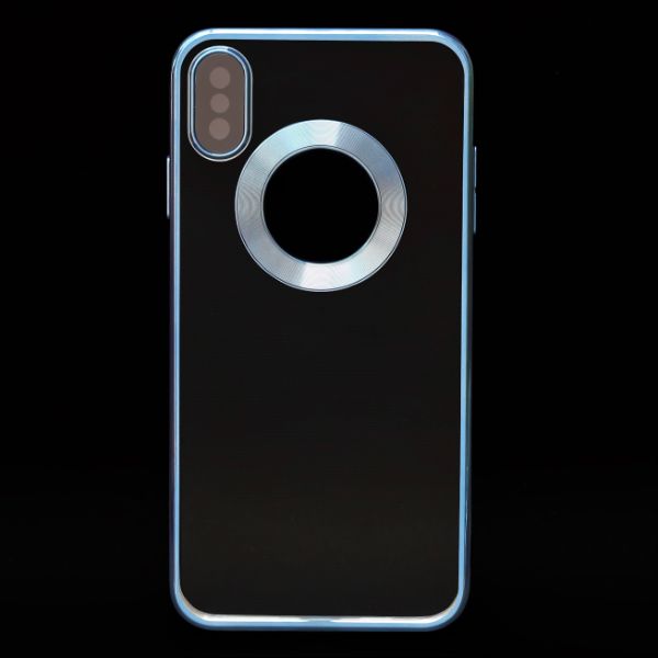 Blue 6D Chrome Logo Cut Transparent Case for Apple iphone X/Xs