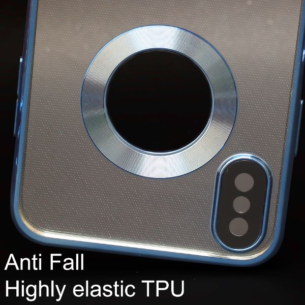 Blue 6D Chrome Logo Cut Transparent Case for Apple iphone X/Xs