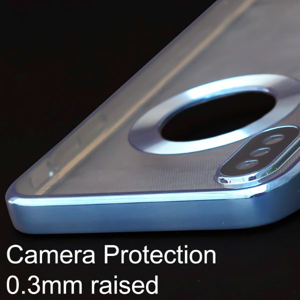 Blue 6D Chrome Logo Cut Transparent Case for Apple iphone XR