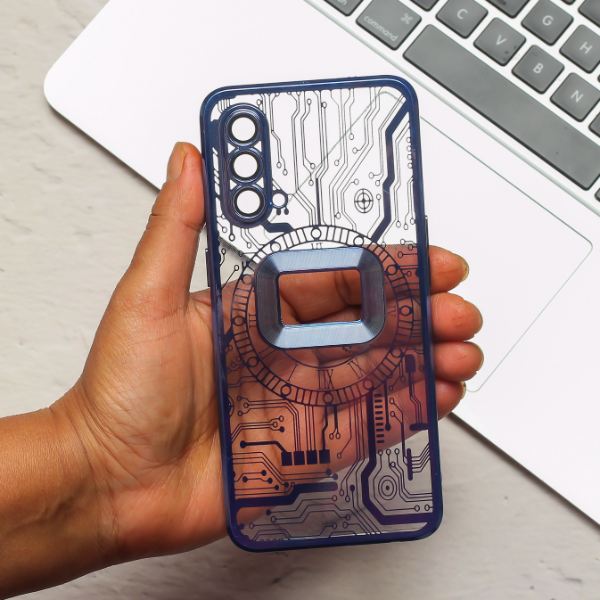 Blue 6D Chrome Logo Cut Transparent Case for Oneplus Nord CE