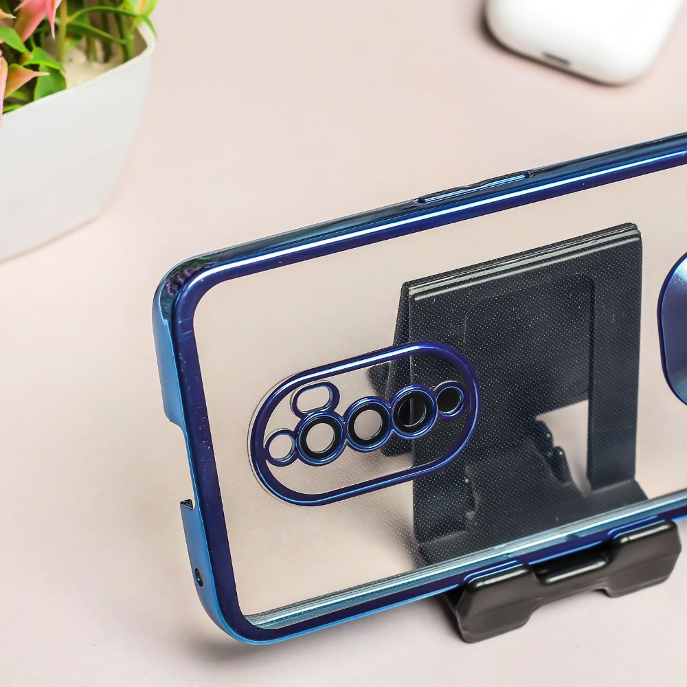 Blue 6D Chrome Logo Cut Transparent Case for Oppo Reno 2F