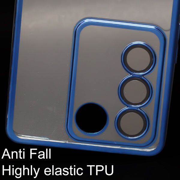 Blue 6D Chrome Logo Cut Transparent Case for Vivo V27 5G