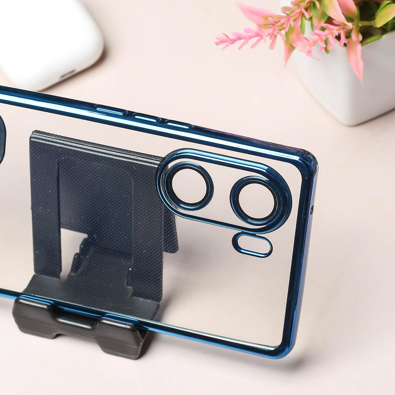 Blue 6D Chrome Logo Cut Transparent Case for Vivo V29E