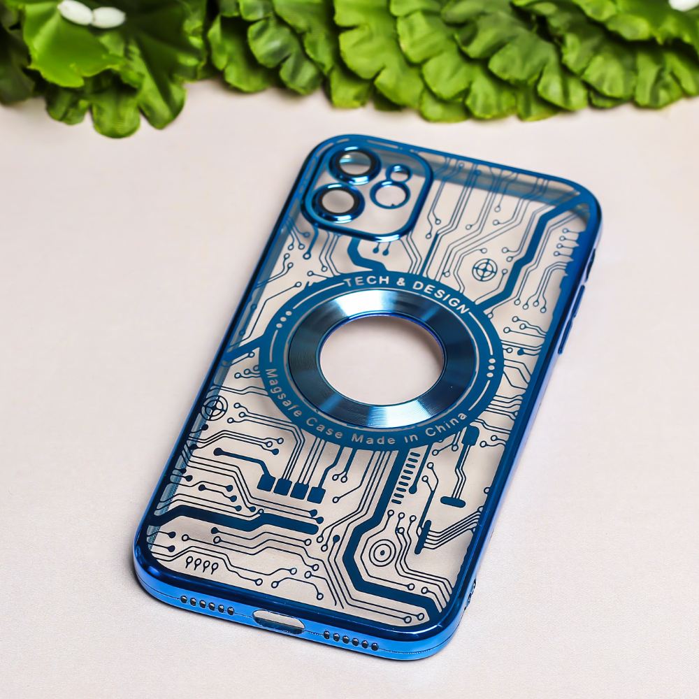 Blue 6D Watch Maschine Logo Cut Transparent Case for Apple iphone 12