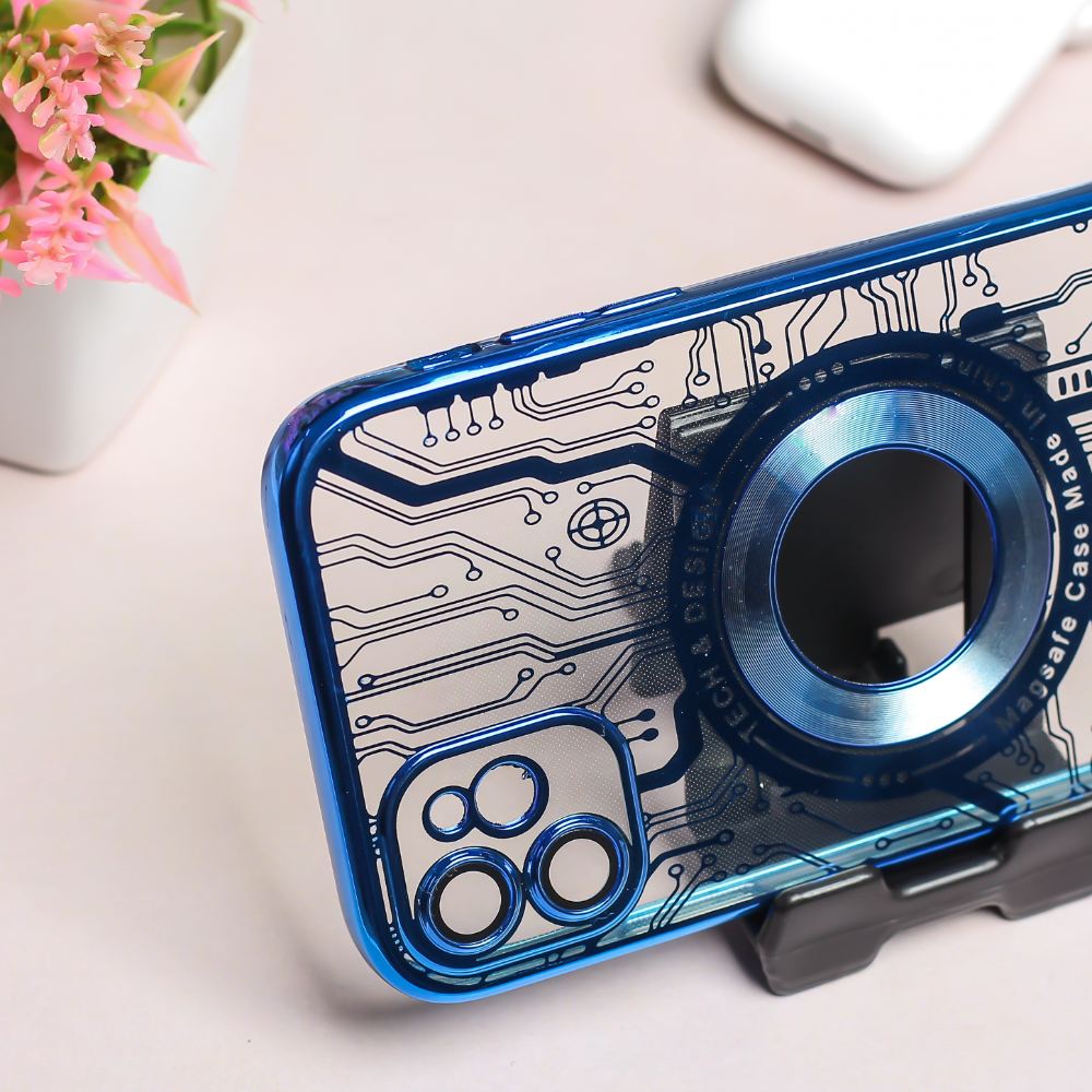 Blue 6D Watch Maschine Logo Cut Transparent Case for Apple iphone 12