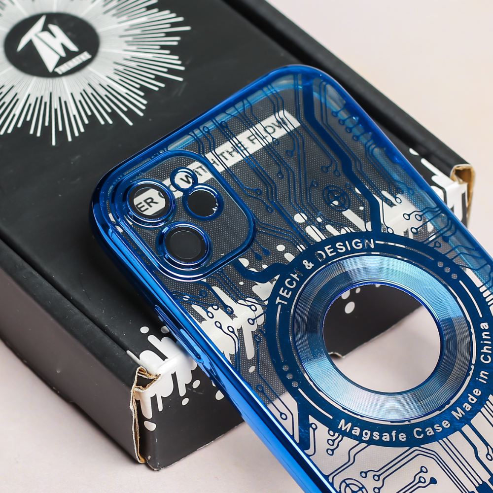 Blue 6D Watch Maschine Logo Cut Transparent Case for Apple iphone 12