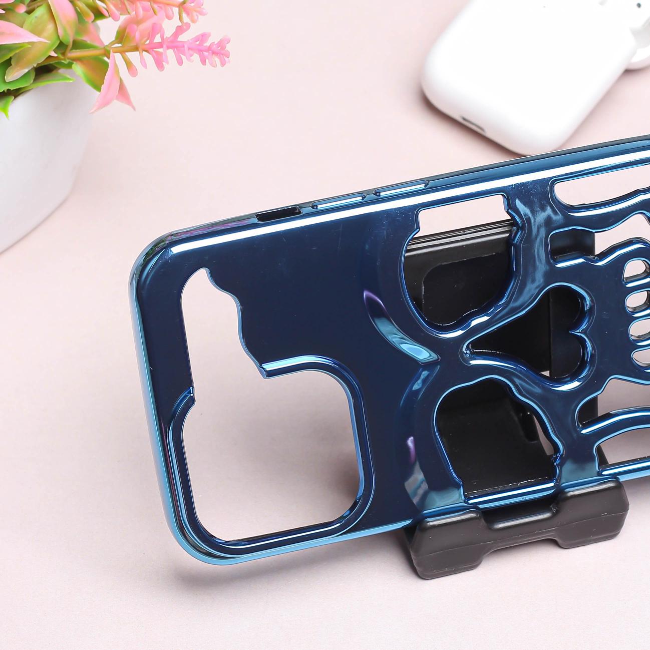 Blue Hollow Skull Design Silicone case for Apple iphone 15 Pro