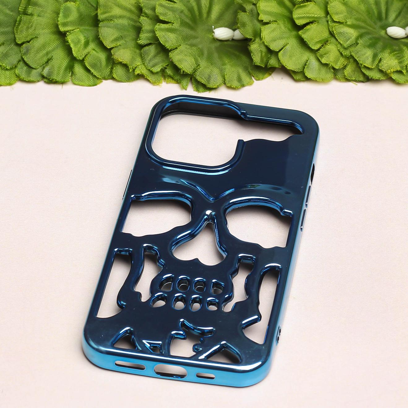 Blue Hollow Skull Design Silicone case for Apple iphone 15 Pro Max