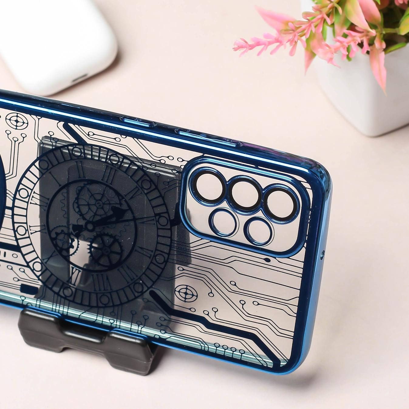 Blue Watch Machine Logo Cut Transparent Case for Samsung A32 4g